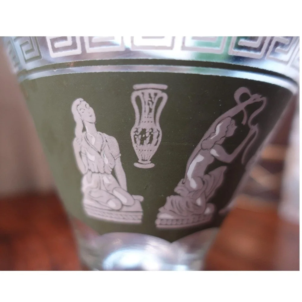 Vintage Grecian‎ theme green and white Fluted glass bowl